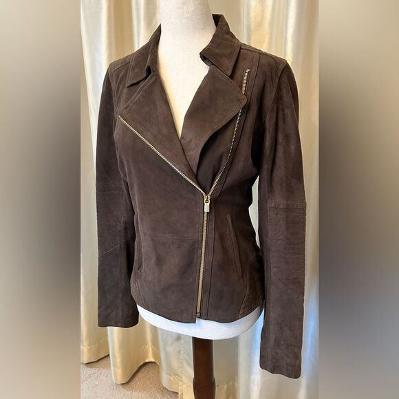 Athleta Helena Suede Leather Moto/Biker Jacket Brown Size XS Fully Lined EUC - Picture 4 of 14